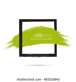 Abstract background with square banner and smear paint. Text box and frame. Vector hand drawn.