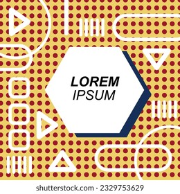 Abstract background square card with various geometric shapes ornaments and text space. Square wallpaper with geometric memphis style.