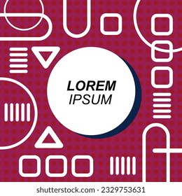 Abstract background square card with various geometric shapes ornaments and text space. Square wallpaper with geometric memphis style.