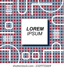 Abstract background square card with various geometric shapes ornaments and text space. Square wallpaper with geometric memphis style.