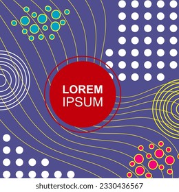 Abstract background square card with various geometric shapes ornaments and text space. Square wallpaper with geometric memphis style.