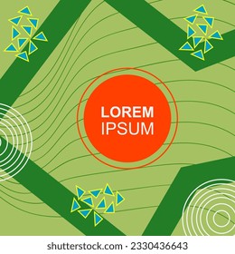 Abstract background square card with various geometric shapes ornaments and text space. Square wallpaper with geometric memphis style.