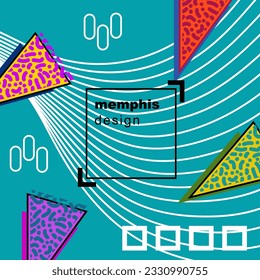 Tarjeta cuadrada de fondo abstracta con varios ornamentos de formas geométricas y espacio de texto. Papel cuadrado con estilo memphis geométrico.