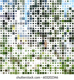 Abstract background with a square with elements of all shades of green and blue.