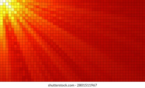 An abstract background with a square grid and a smooth transition from a bright yellow glow to rich orange and red hues. This illustration is suitable for technology projects, presentations, advertising materials, and creative design solutions.