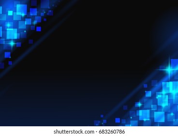 Abstract  background - Square shape pattern space corner dark and blue light background.Vector design technology concept