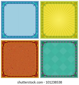 Abstract background with square symmetric frame, set. Vector