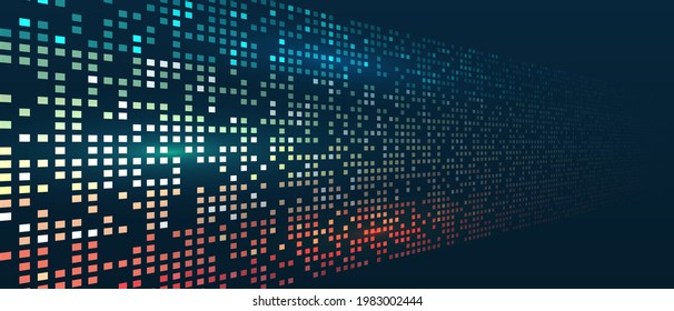 Abstract background with squares array, binary code. Connection structure. Data array visual concept for website. Big data connection complex. Big data visualization banner. 