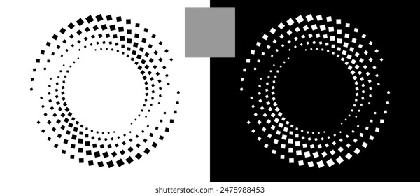 Abstract background with squares in circle. Art design spiral as logo or icon. A black figure on a white background and an equally white figure on the black side.