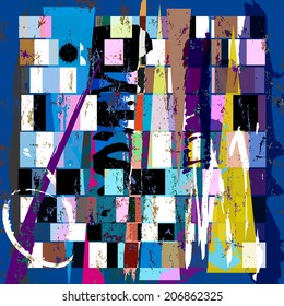 abstract background, with squares, triangle, paint strokes and splashes
