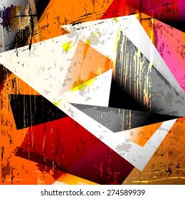 abstract background, with squares, triangles, paint strokes and splashes