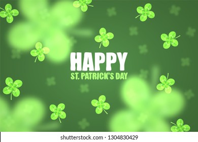 Abstract background for St. Patrick's day. Clover leaves in the foreground and background blurred. Template for your design. 10 eps