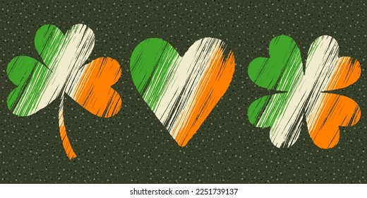 abstract background for St. Patrick's day. the Irish flag in the form of symbols. textural brush strokes in the color of the Irish flag. stock vector illustration. EPS 10.