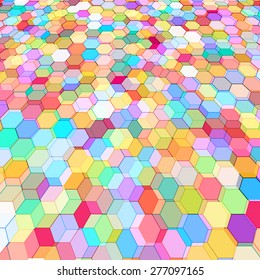 Abstract background with stained glass hex polygons.
