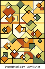 Abstract background in stained glass style. Yellow, brown and green. Stained glass window