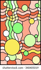 Abstract background in stained glass style. Yellow, pink, orange and green.  Stained glass window