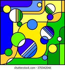 Abstract background  in stained glass style. Stained glass window in green, blue and yellow.