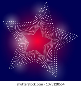 Abstract background with star from dots on blue. 
