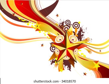 Abstract background with star and music elements.