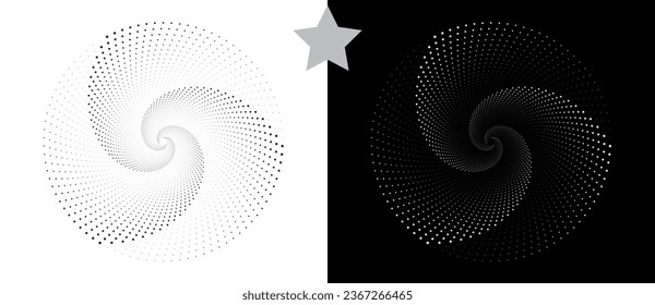 Abstract background with stars in circle. Art design spiral as logo or icon. A black figure on a white background and an equally white figure on the black side.