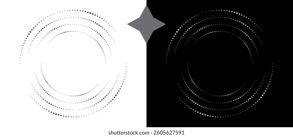 Abstract background with stars in circle. Art design spiral as logo or icon. A black figure on a white background and an equally white figure on the black side.
