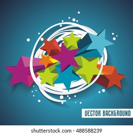Abstract background with stars and ribbon. 3D Vector Design.