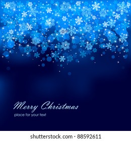 Abstract background, with stars, snowflakes and blurry lights, illustration