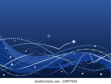 Abstract background - stars and waves on dark blue background - find jpeg-Version in my portfolio