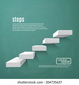 Abstract background with steps 3d on green chalkboard. Vector illustration