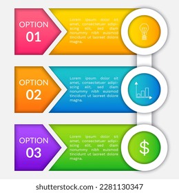 Abstract background with steps, parts, options, processes template. Graphical way of presenting information, data and knowledge. Banner with infographic editions. Business graphic, chart with icons