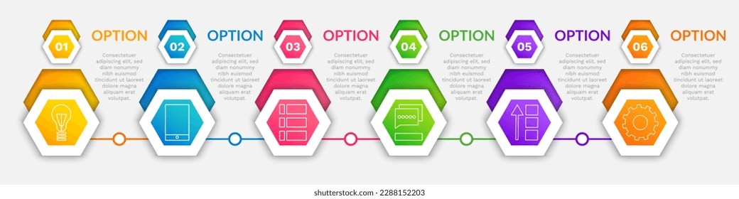 Abstract background with steps, parts, options, processes template. Graphical way of presenting information, data and knowledge. Banner with infographic editions. Business graphic, chart with icons