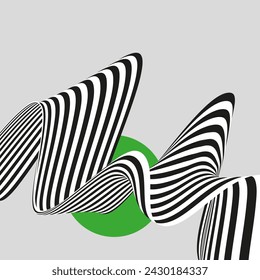 Fondo abstracto de líneas rayadas blancas y negras, onda rayada giratoria, elemento de diseño