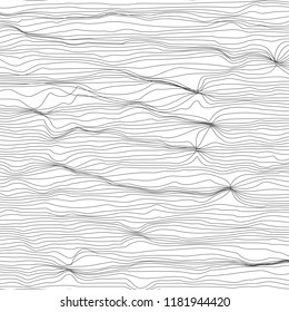 Abstract background with striped chaotic waves. Vector illustration. Monochrome background