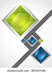 abstract background with stripes and blue, green crystals
