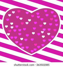 Abstract background with stripes . Heart made of little hearts. Vector illustration for greeting cards ,invitations for a wedding or anniversary . Design for Valentine's day .