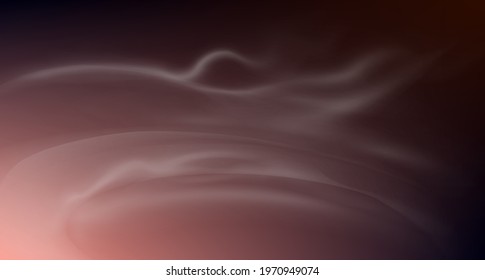 Abstract background with stripes of smoke. Realistic colored fog. 
Dark background with gentle tones of pink and yellow. 
Light smoke. Stock vector illustration.