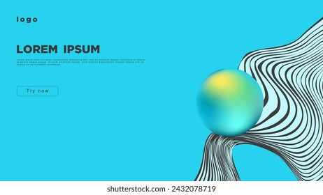 Abstract background with stripes and a three-dimensional sphere. For website design, banners, etc.