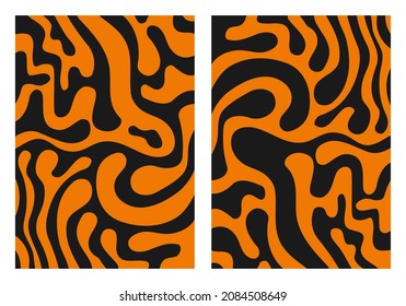 abstract background with stripes of tiger skin. Dark stripes of tiger on orange background. A4 3D template for cover or calendar. Vector