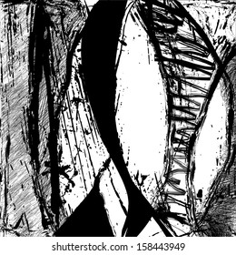 abstract background, with strokes and splashes, in black on white