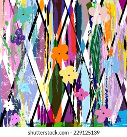 abstract background, with strokes, splashes and little flowers