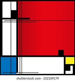 Abstract background in style of a cubism, red, blue, yellow squares