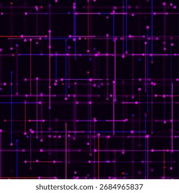 Um fundo abstrato no estilo de um circuito digital, onde linhas e pontos brilhantes formam uma grade complexa. A ilustração lembra circuitos eletrônicos, conexões de dados e a estrutura do