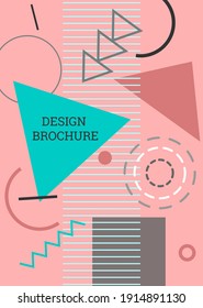 Abstrakter Hintergrund im Stil von Memphis. Geometrisches Cover-Design. Modisch helles Cover, Banner, Poster, Broschüre. Kreative Farben. Vektorgrafik