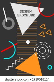 Antecedentes abstractos al estilo de Memphis. Diseño de cubierta geométrica. Portada moderna y brillante, pancarta, afiche, folleto. Colores creativos. Vector