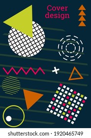 Antecedentes abstractos al estilo de Memphis. Diseño de cubierta geométrica. Portada moderna y brillante, pancarta, afiche, folleto. Colores creativos. Vector