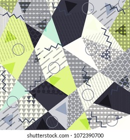 Abstract background in the style of Memphis. Modern design. The design is suitable for posters, postcards, invitations, posters, packages, brochures. Vector