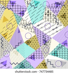 Abstract background in the style of Memphis. Modern design. The design is suitable for posters, postcards, invitations, posters, packages, brochures. Vector