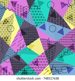 Abstract background in the style of Memphis. Modern design. The design is suitable for posters, postcards, invitations, posters, packages, brochures. Vector