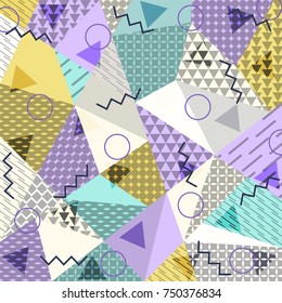 Abstract background in the style of Memphis. Modern design. The design is suitable for posters, postcards, invitations, posters, packages, brochures. Vector
