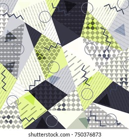 Abstract background in the style of Memphis. Modern design. The design is suitable for posters, postcards, invitations, posters, packages, brochures. Vector